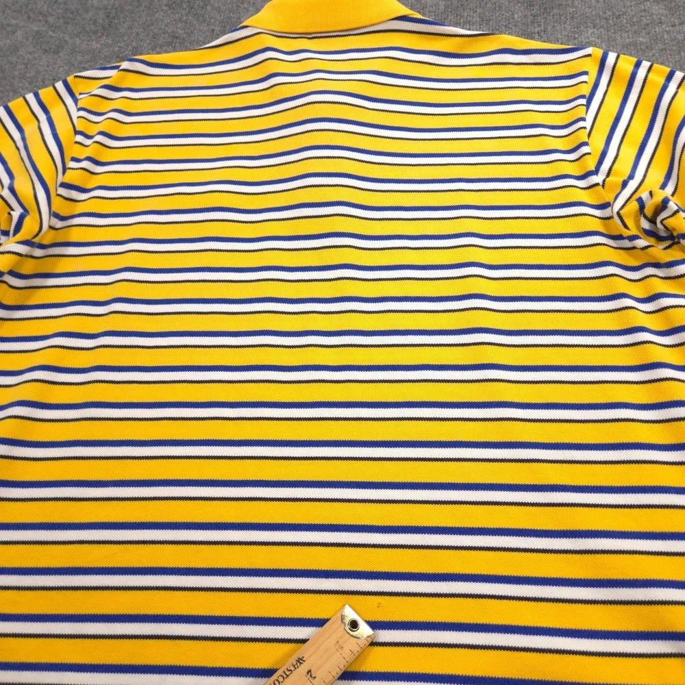 Ralph Lauren Polo Sport Polo Shirt Mens XXL Yellow Blue Striped Pique Knit Retro